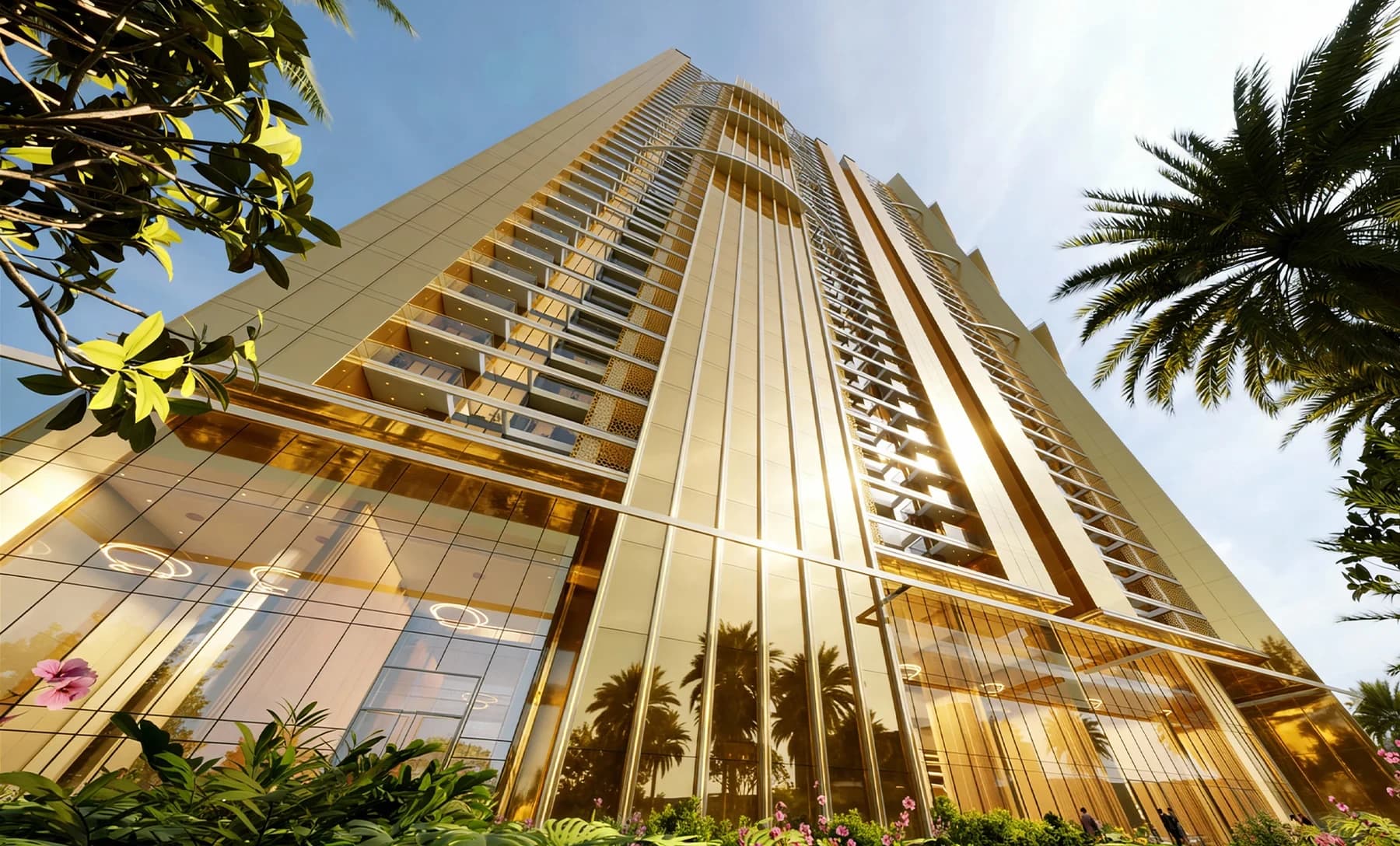 Elan The Statement — Golden-glass tower façade, artistic impression