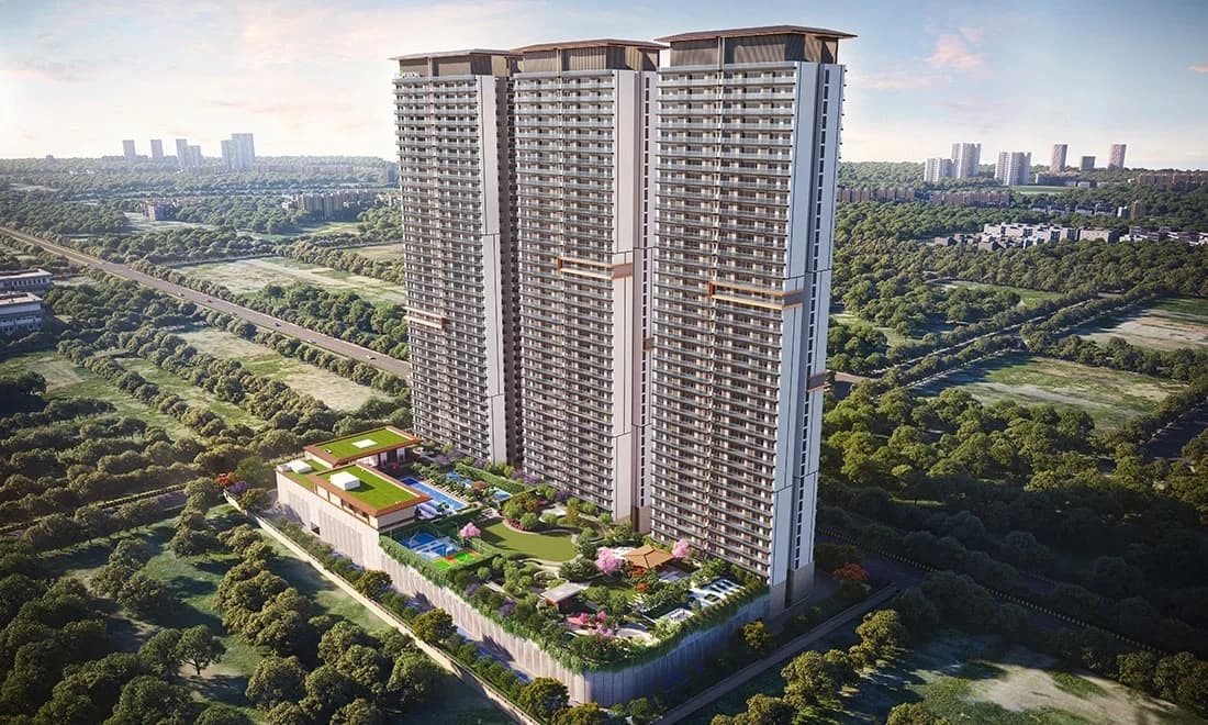 Experion Saatori towers and landscaped podium — artistic impression
