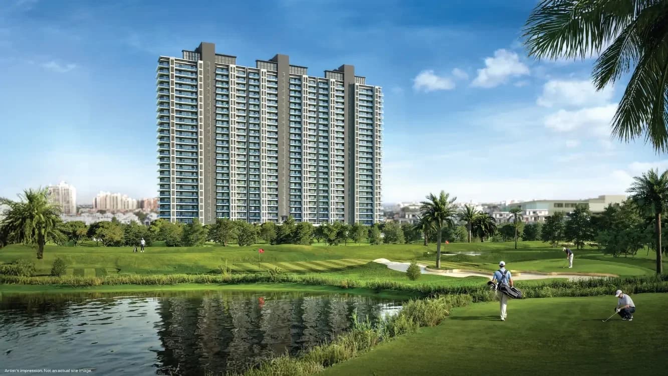 Crown Residences towers beside Golf Links greens — architectural impression
