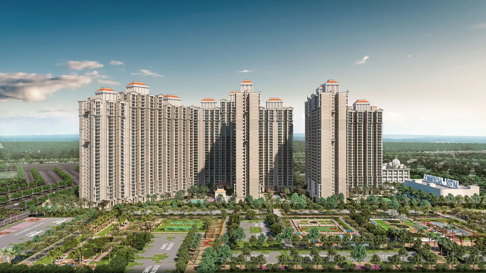 Prateek Grand Begonia: daytime towers and landscaped grounds — artistic impression