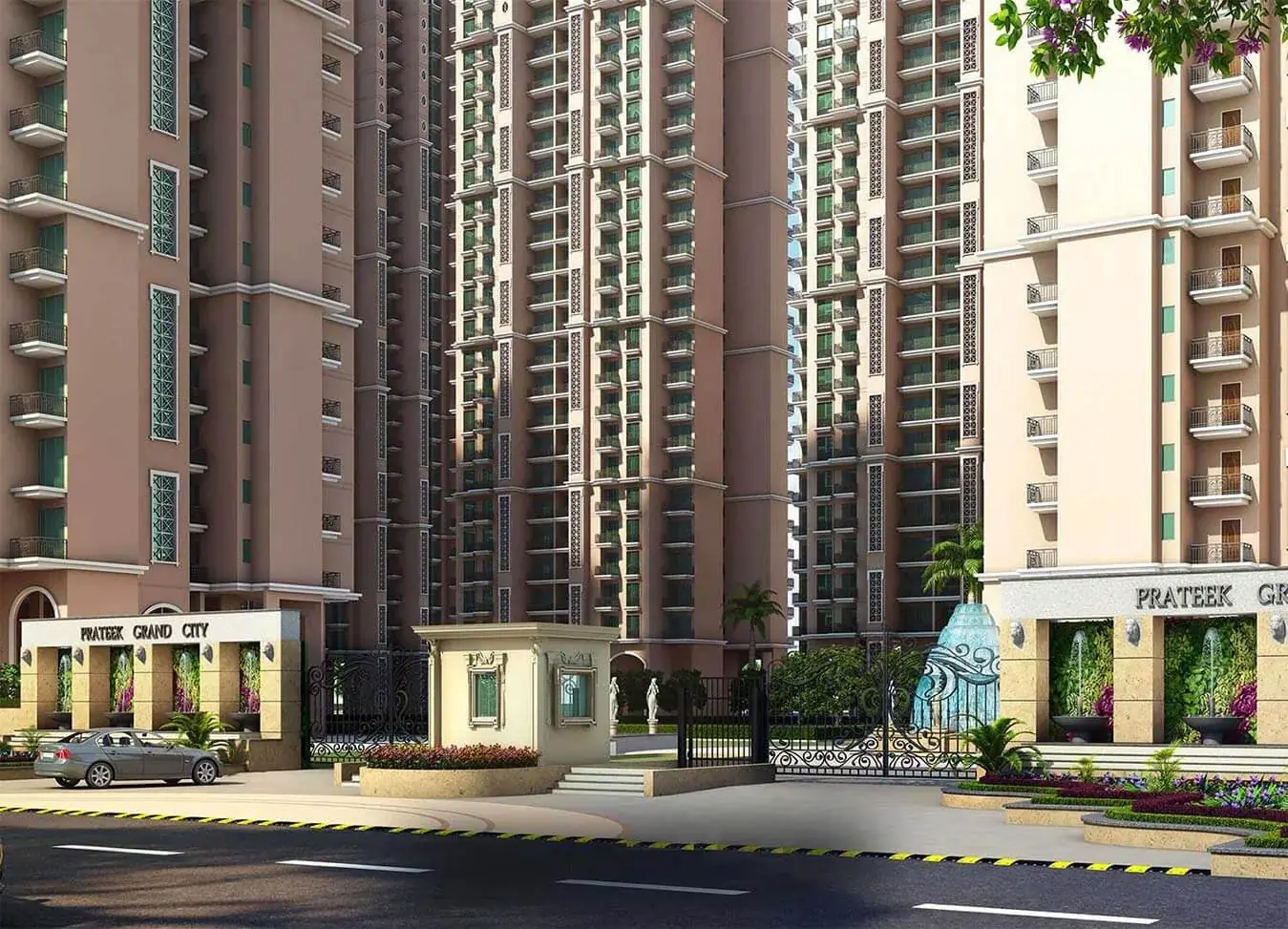 Prateek Grand City buildings and entrance, image published by the developer