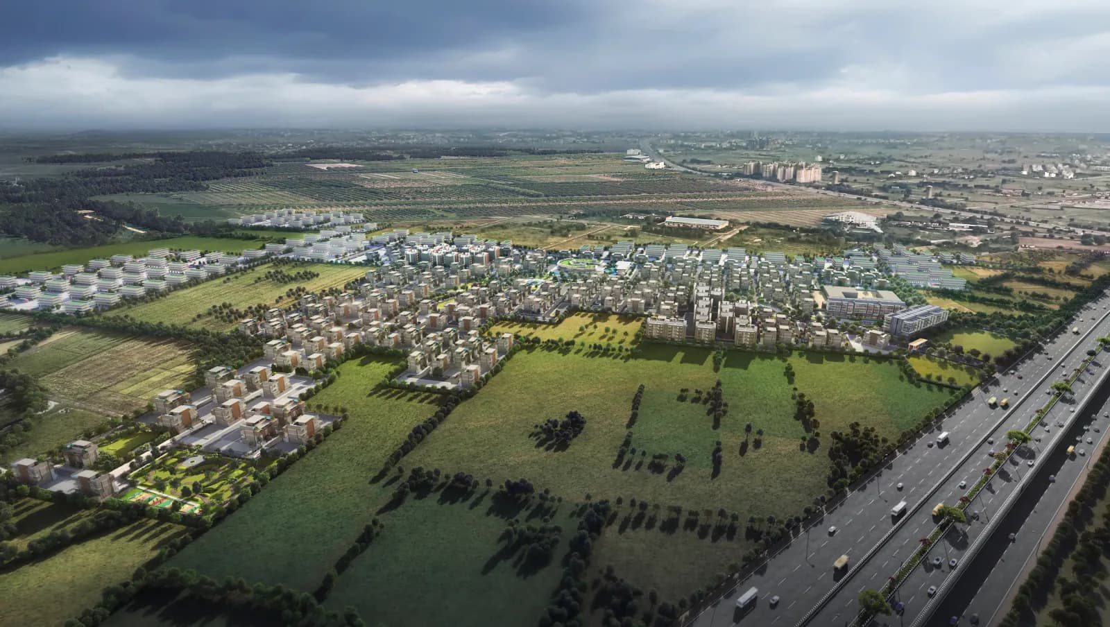 City of Colours wider township aerial concept, artistic impression