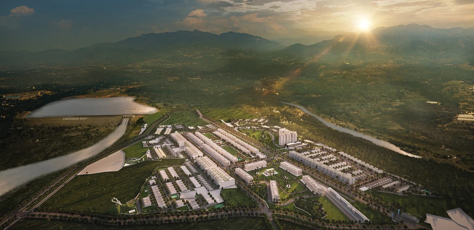 Trident Hills wider township aerial concept at the Shivalik foothills