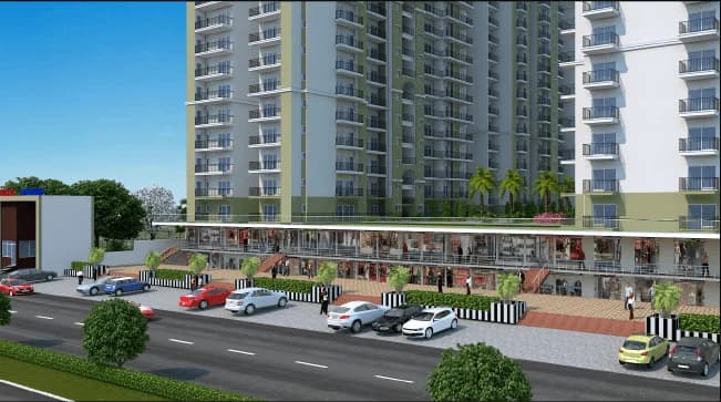 Trident Shoperio road-facing retail plaza, developer architectural illustration