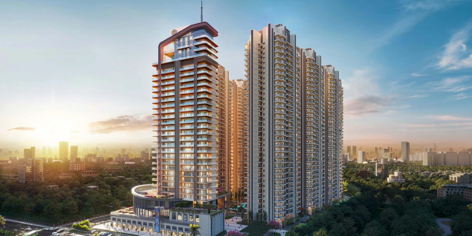 Gaur NYC Residences: Residential tower elevation - artistic impression from owner-supplied developer brochure