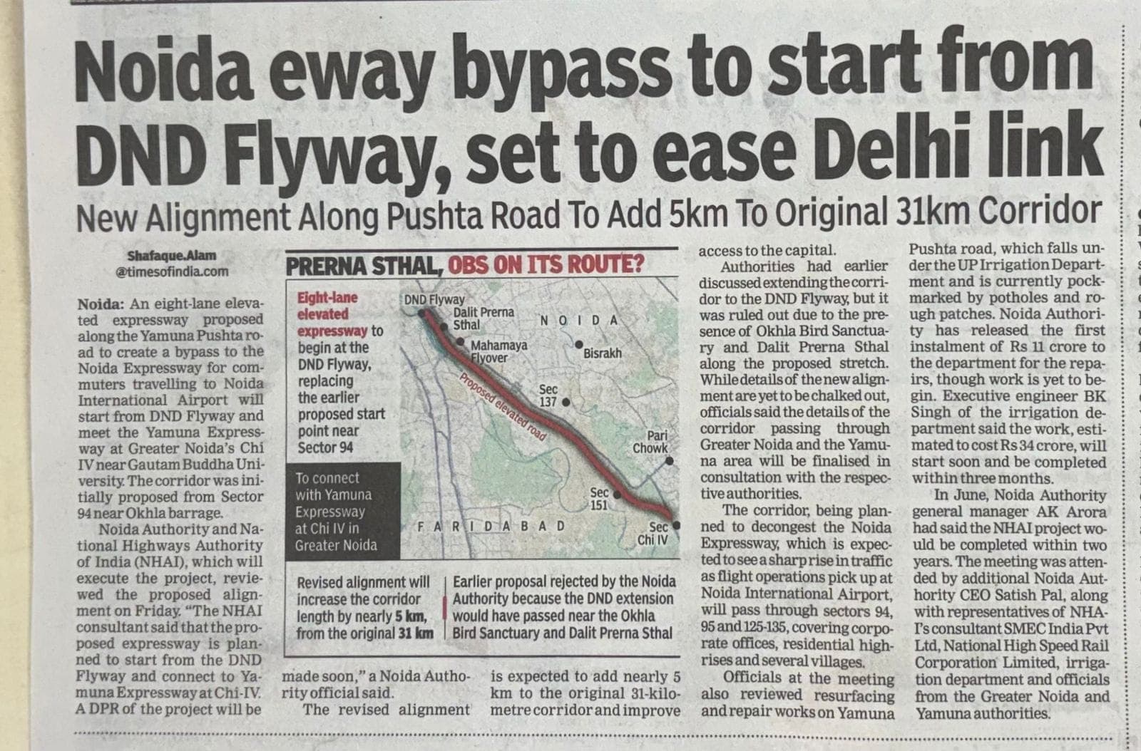 Supplied Times of India newspaper clipping reporting the proposed Noida Expressway bypass from DND Flyway