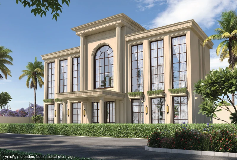 Godrej Aristocrat — clubhouse architecture concept — Developer artistic impression; not a completed building or the offered unit. Final layouts and amenities may vary.