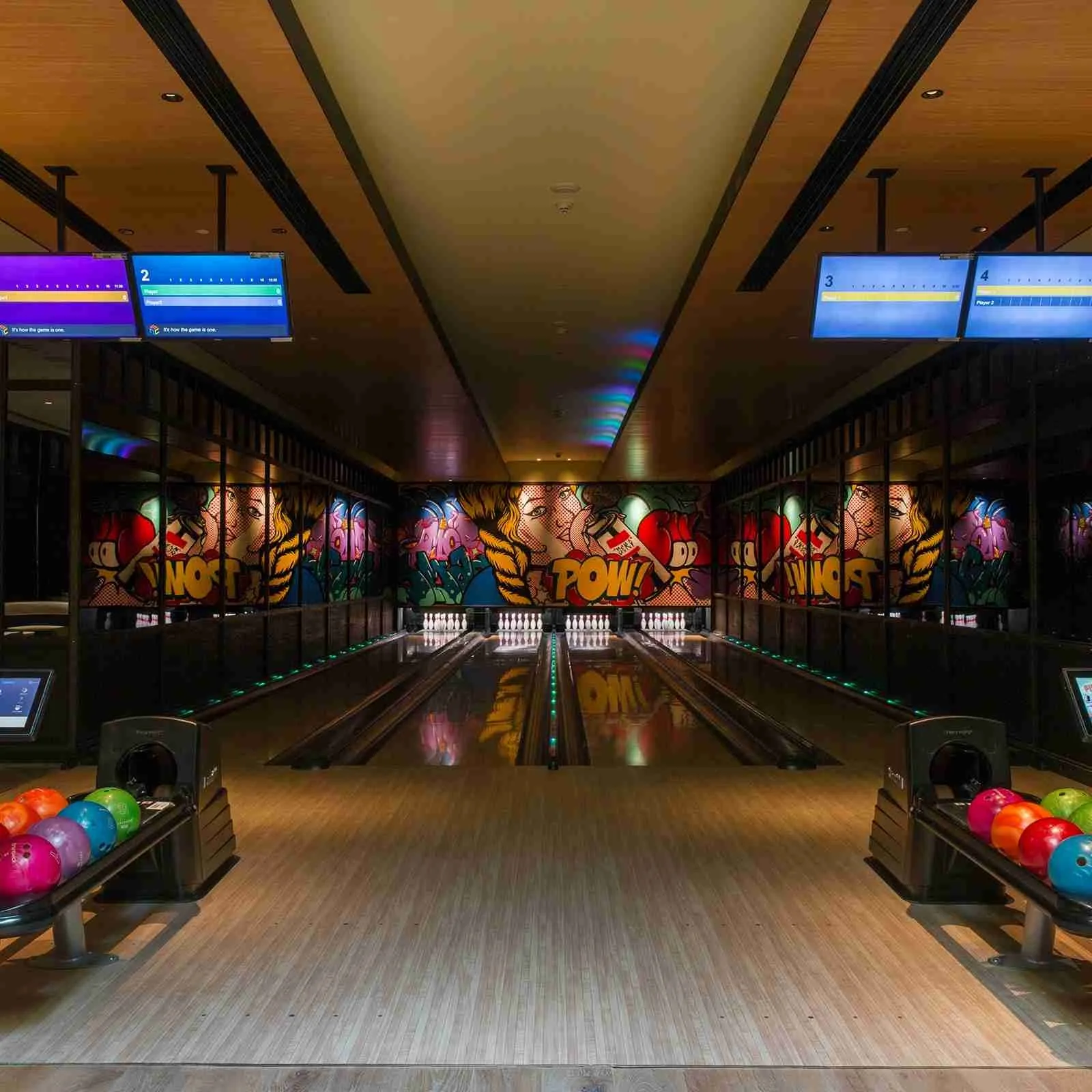 DLF The Camellias — club bowling alley — DLF Hospitality club photograph; membership and access terms apply. Not the offered residence.